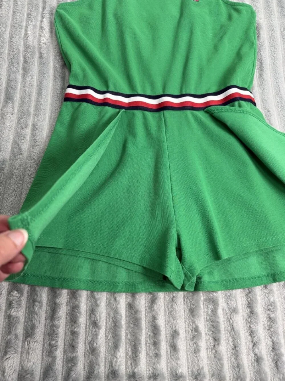 Tommy Hilfiger Striped Preppy Romper Girls 16 XL Green‎ Knit Summer Tween Casual